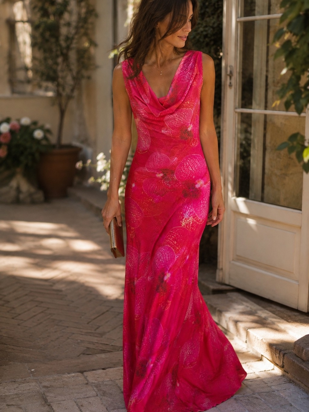 Paper Heart Australia Fuchsia Floral Cowl Neck Maxi Dress S